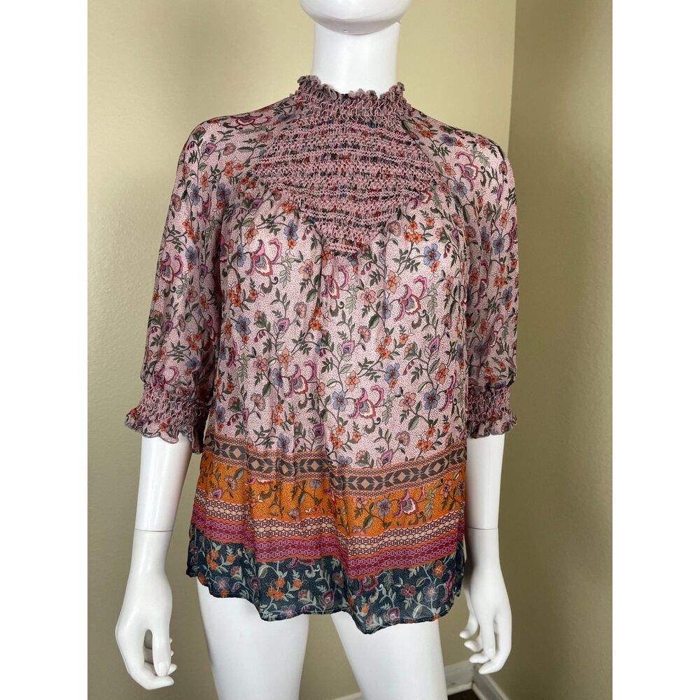 Johnny Was Jade Ode Women Size S Smocked Blouse Top Bohemian Cottage Peasant